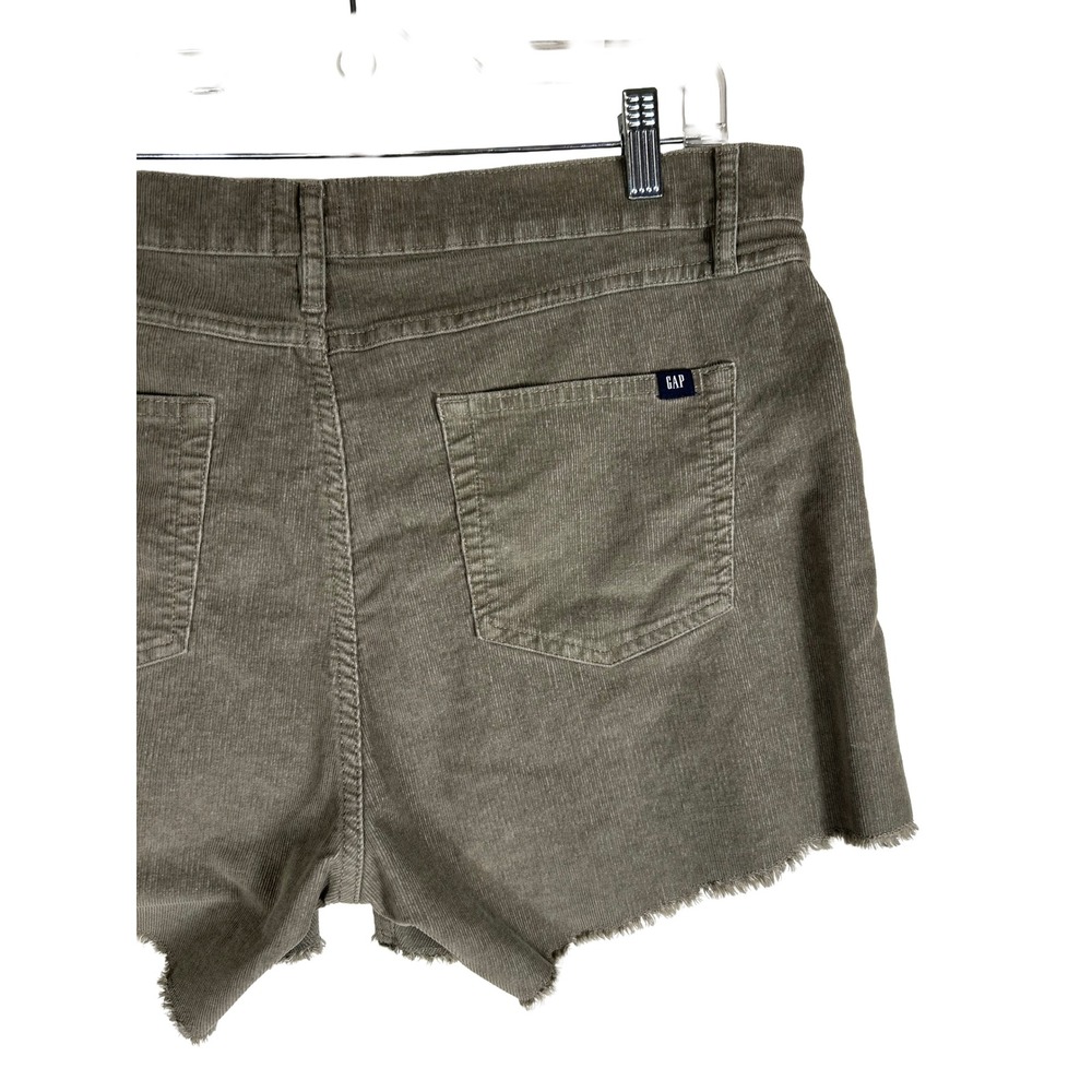 Gap Womens Olive Corduroy Raw Hem Shorts Size 12 Mid Rise 5 Pocket Utility - Picture 4 of 8